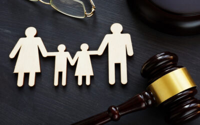 Family law concept. Figures and gavel. Divorce.